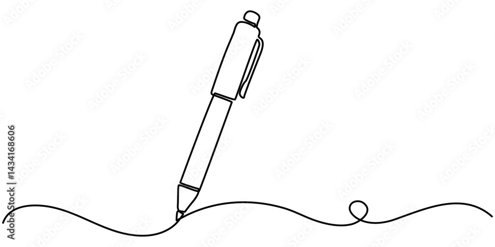 Poster continuous one line drawing writing pen isolated minimalist linear illustration made of single line 