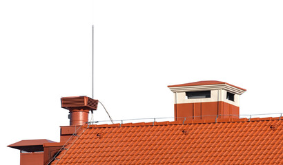 house with a roof from a burgundy shingles with a pipe