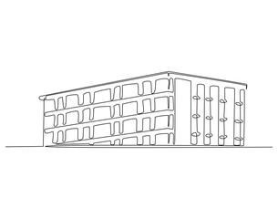 Continuous line drawing of modern building. Single line illustration of building. Business concept. Editable outline