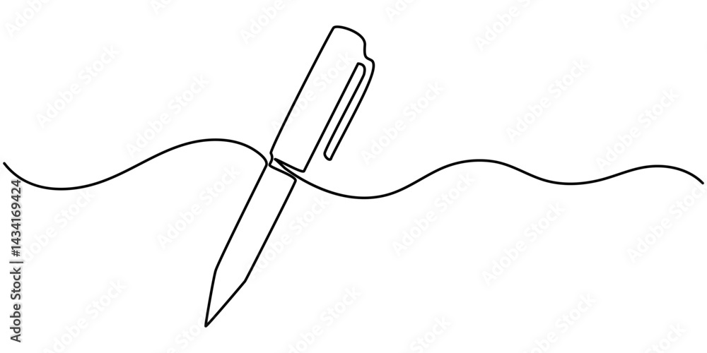 Poster continuous one line drawing writing pen isolated minimalist linear illustration made of single line 