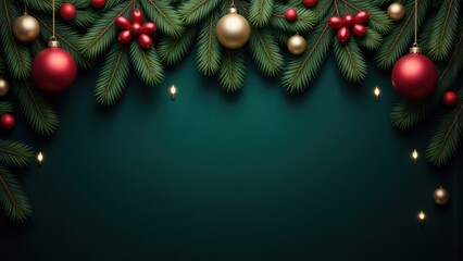 Obraz premium Elegant Christmas Garland with Red and Gold Ornaments on Dark Green Background