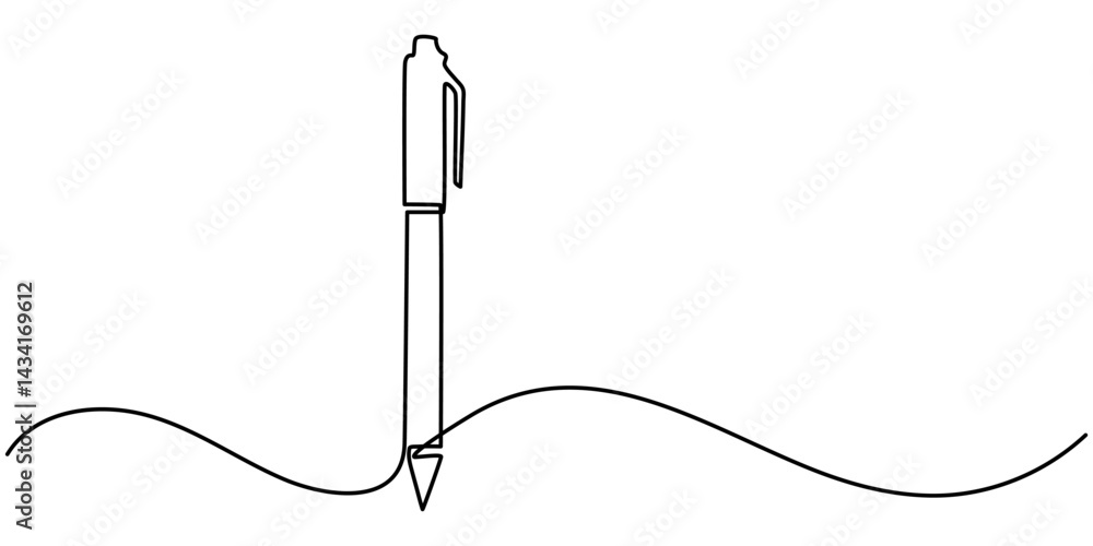 Poster continuous one line drawing writing pen isolated minimalist linear illustration made of single line 
