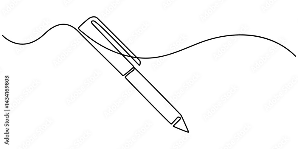 Poster continuous one line drawing writing pen isolated minimalist linear illustration made of single line 