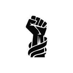 Raised Fist with Ribbon Silhouette Vector – Black Power Protest Symbol, Resistance Emblem, Revolution Fist Icon, Freedom Movement Graphic for Activism, Solidarity, and Social Justice Design
