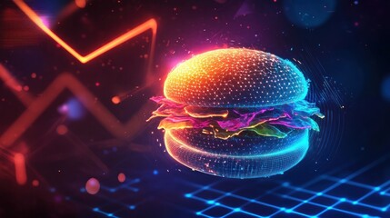 Digital burger graphic, vibrant colors, futuristic design