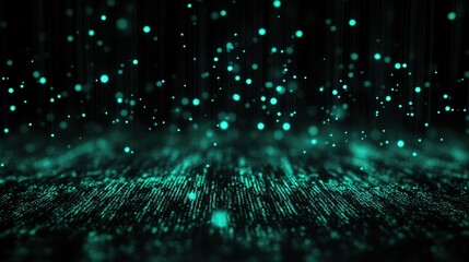 Fototapeta premium Ethereal Digital Rainfall of Bright Turquoise Particles and Light