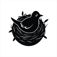 Fototapeta premium Wildlife Bird Nest with Eggs Vector Silhouette