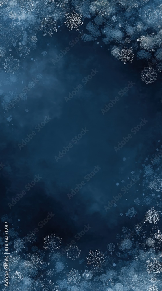 Poster elegant winter background with delicate snowflakes on a deep blue canvas creating a serene and magic
