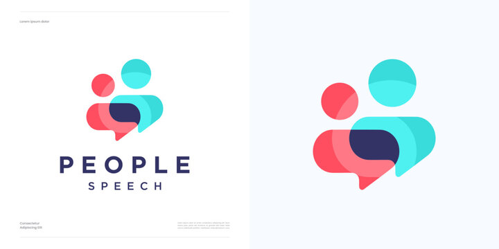 People community chat talk bubble, logo speech icon design vector, human organization for teamwork, family together, health care, social app networking group, symbol people hub for brand identity