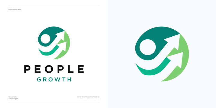 Progress growth people logo icon design, vector illustration element editable, creative idea concept two arrow up sign with human success in circle for business and brand identity