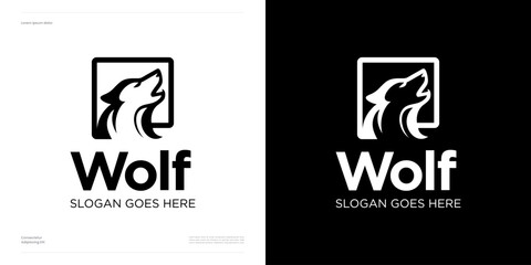 Wolf head logo icon design vector illustration element editable, aggressive danger and howling predator style, Vintage symbol wild canine animal for brand identity