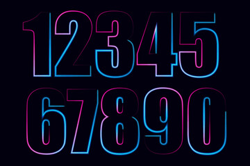 neon set numbers, Set of 3d render, numbers one glowing in the dark, pink blue neon light. Abstract cosmic vibrant color digit neon glow. Glowing neon lighting on dark background. Numbers futuristic 