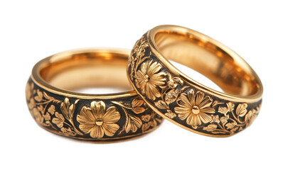 Elegant floral engraved wedding bands jewelry product isolated on transparent background