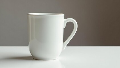 Classic white mug, handle visible, clean background , white, white background, close up