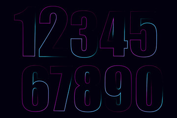 neon set numbers, Set of 3d render, numbers one glowing in the dark, pink blue neon light. Abstract cosmic vibrant color digit neon glow. Glowing neon lighting on dark background. Numbers futuristic 