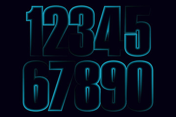 neon set numbers, Set of 3d render, numbers one glowing in the dark, pink blue neon light. Abstract cosmic vibrant color digit neon glow. Glowing neon lighting on dark background. Numbers futuristic 