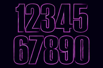 neon set numbers, Set of 3d render, numbers one glowing in the dark, pink blue neon light. Abstract cosmic vibrant color digit neon glow. Glowing neon lighting on dark background. Numbers futuristic 