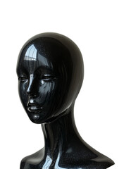 Elegant black mannequin head display in modern artistic perspective isolated on transparent background