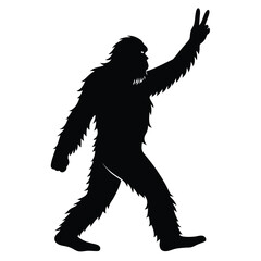 Fototapeta premium bigfoot walking with victory sign silhouette vector
