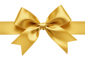Golden ribbon bow decoration isolated on transparent background