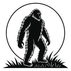 bigfoot yeti black and white silhouette vector design