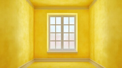 Fototapeta premium Bright yellow room with natural light streaming through a white window creating a cheerful and vibrant atmosphere in a minimalist interior design space