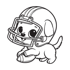 Cute Puppy Playing Football Coloring Page - Cartoon Dog in Helmet with Football