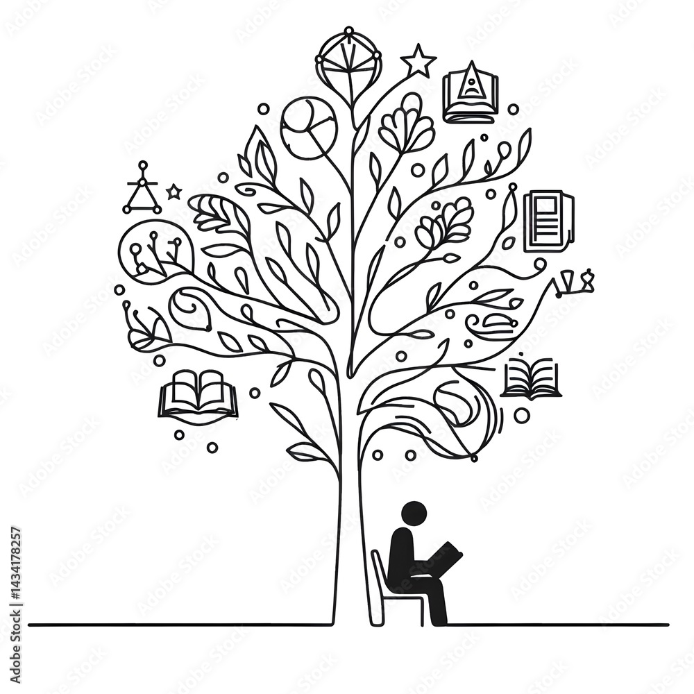 Poster knowledge tree with icons representing learning and growth