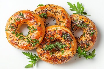 Fresh Bagel Top View Isolated on White Background, Delicious Breakfast Delight.