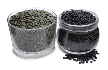 Different types of lentils isolated on white