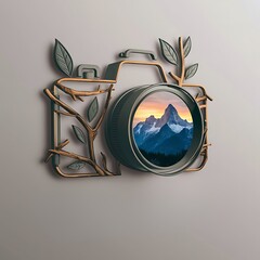 3d Camera Illustration with Nature Vibe for World Photography Day
