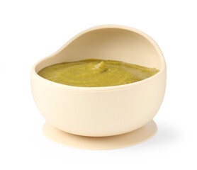 Baby food. Tasty puree in bowl isolated on white