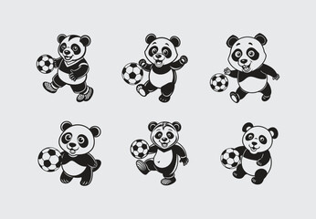 Adorable Panda Characters with Soccer Balls – Vector Illustration

