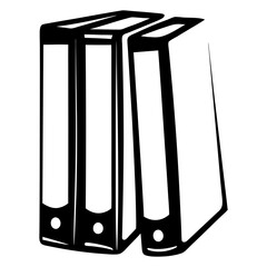 Monochrome illustration of office binders organized on a shelf, symbolizing organization