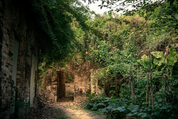 The exterior wall of an old house in Bagua Ancient Village, Xiegang Town, Dongguan, Guangdong, China