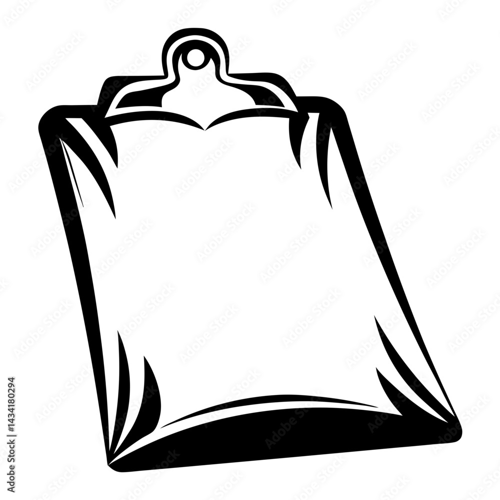 Poster monochrome depiction of a clipboard with document for notes and lists