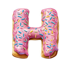 Letter H made of donut isolated on transparent background PNG