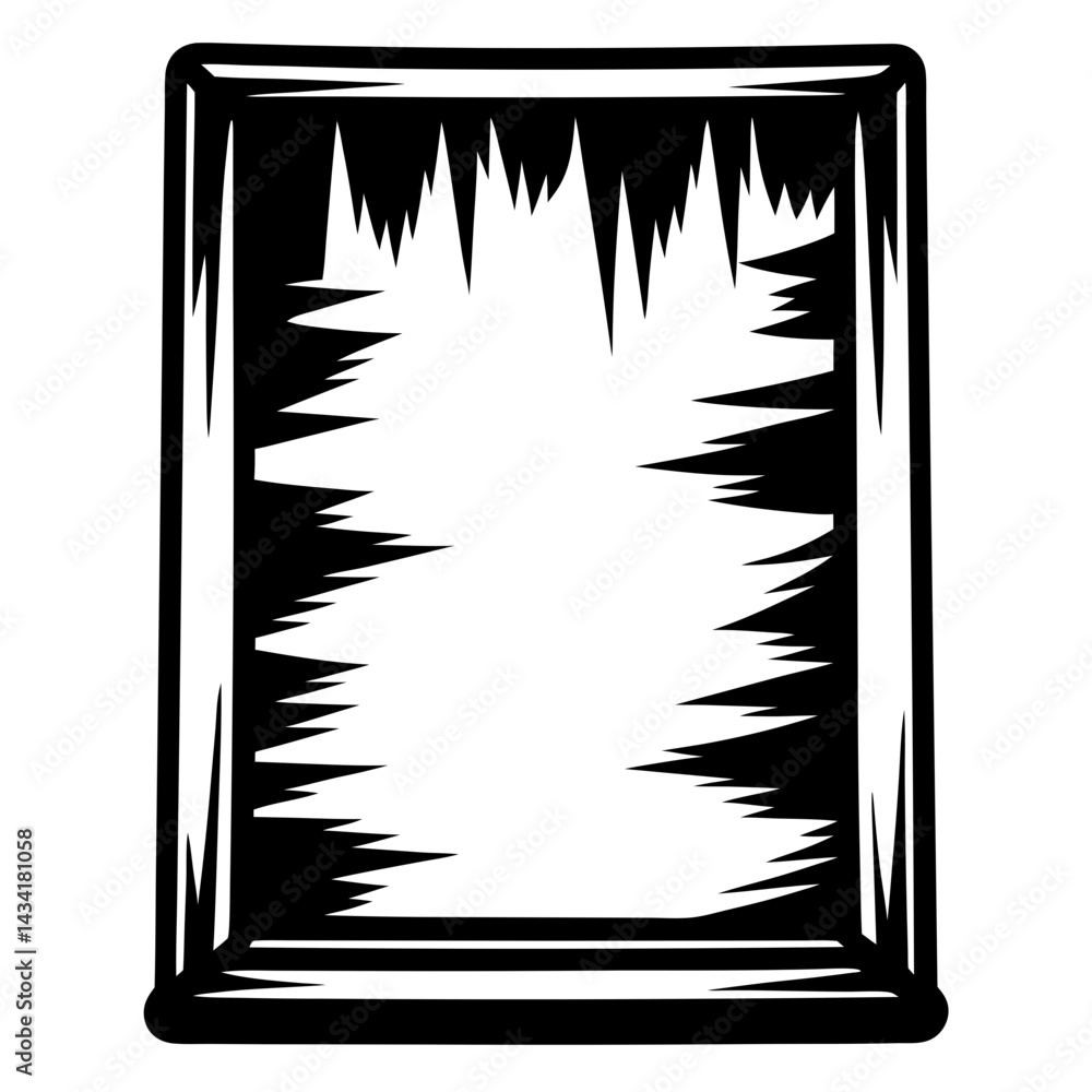 Poster monochrome illustration of a rectangular frame with abstract jagged edges inside