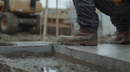 Construction Worker's Boots on Fresh Concrete