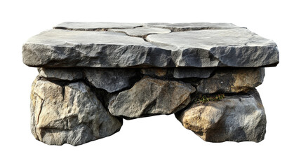 Natural stone table in garden rustic design isolated on transparent background