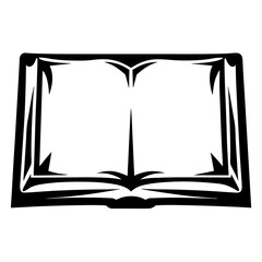 Open Book Illustration in Black and White with Decorative Elements