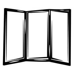 Three panel screen with bold outline stands in a minimalist manner