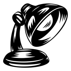 Stylized black and white drawing of an adjustable desk lamp illustration