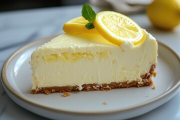 Lemon slice cheesecake. AI generated illustration.