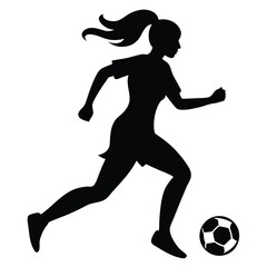 woman soccer player running with ball silhouette