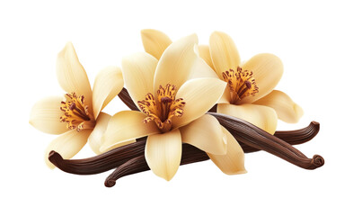 Vanilla flower and pods arrangement natural botanical isolated on transparent background
