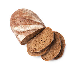 Pieces of fresh bread isolated on white, top view
