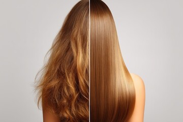 Naklejka premium A before-and-after illustration of healthy hair transformation.