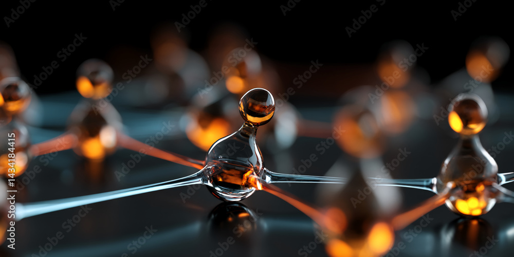 Poster abstract image of glass spheres connected by thin lines, showcasing a network or connection concept,