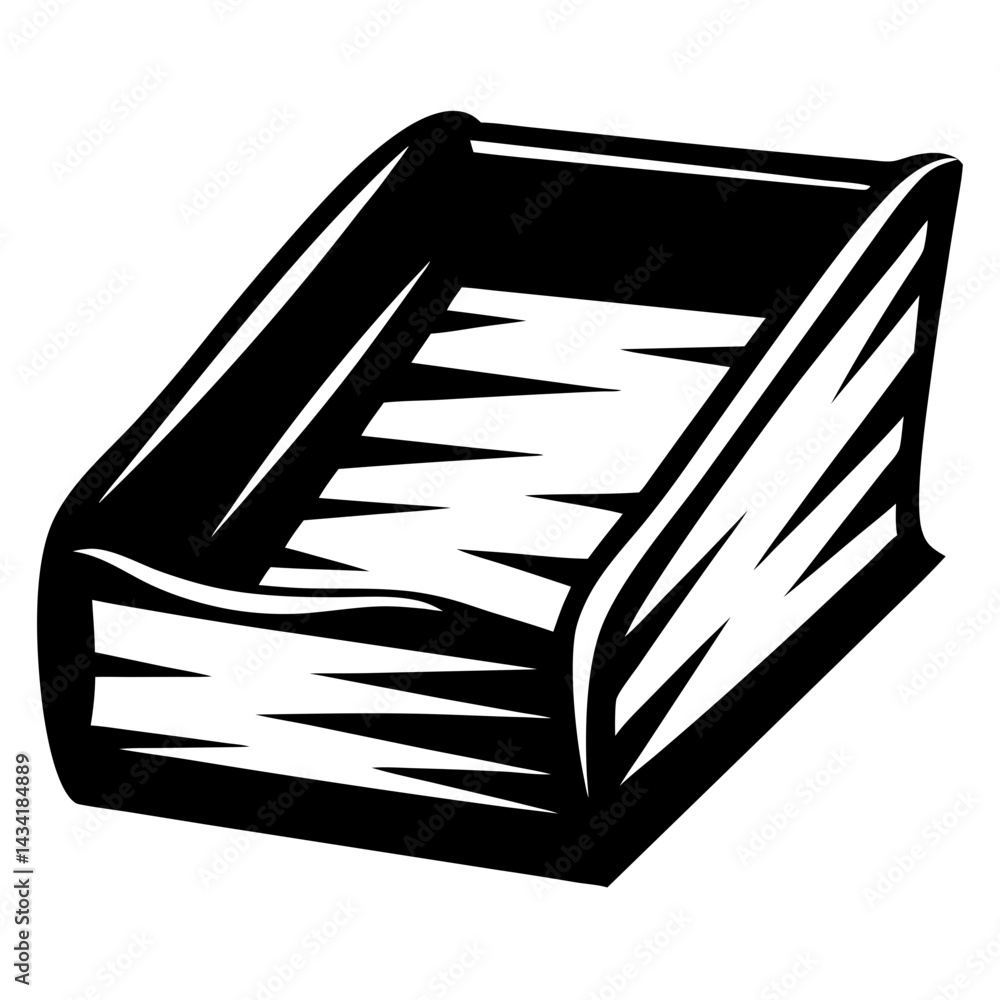 Poster monochrome illustration of an open book with visible pages and spine